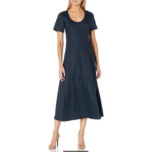 Club Monaco Scoop Neck Midi Dress - Navy Blue - Linen Blend